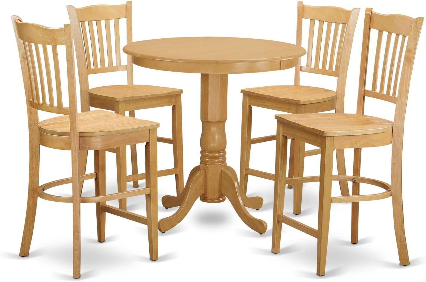 East West Furniture - Set Tavolo Da Pranzo 3 Pezzi In Legno Di Gomma | Tavolo Rotondo E 2 Sedie Imbottite In Lino, Stile Mid-Century