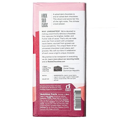 Miniatura 4 de Chocolate oscuro Raaka (barra de 1.8 oz  paquete de 3), orgánico, sin OMG, Kosher Premium Craft Chocolate, vegano, sin gluten y soja, agridulce y
