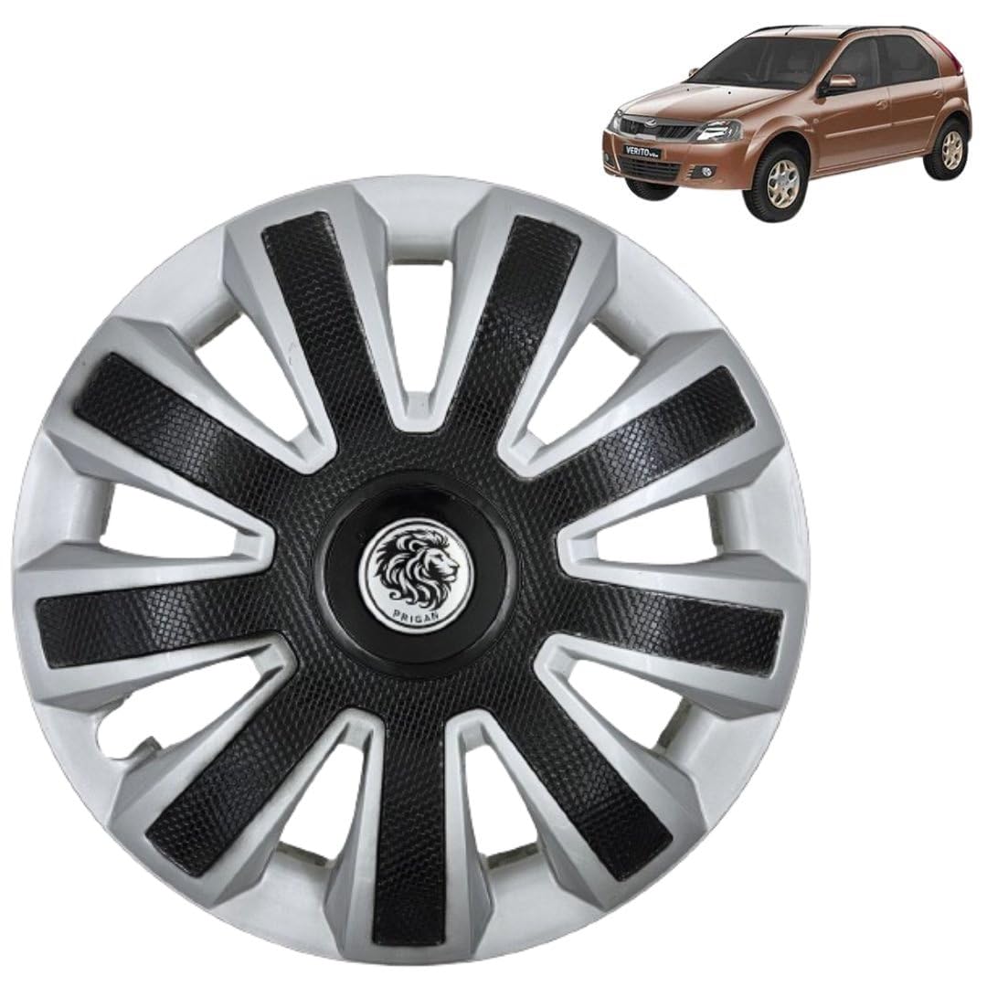 PRIGAN Wheel Cover for Mahindra VERITO Vibe 14 Inch Black Silver Wheel Cap (Available in 13,14 Inch) (Set of 4 Pcs) (Press Fitting) Model- Spider BS-14