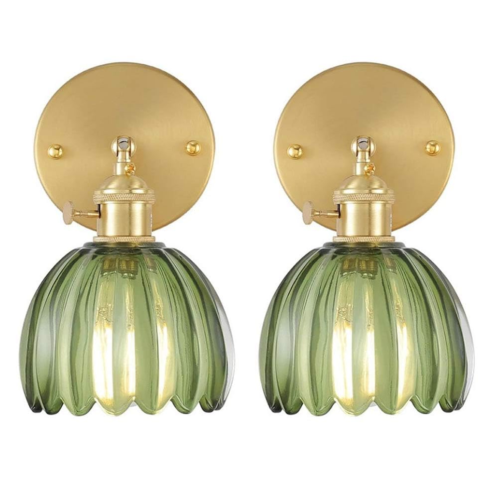 KBUUKYYXouy Wall Sconce for Bedroom Chandelier 2 Pcs with Green Glass Shade Gold Brass Sconces Hardwired Modern Lamp Fixtures Decor for Bedside Indoor Doorway for Bathroom