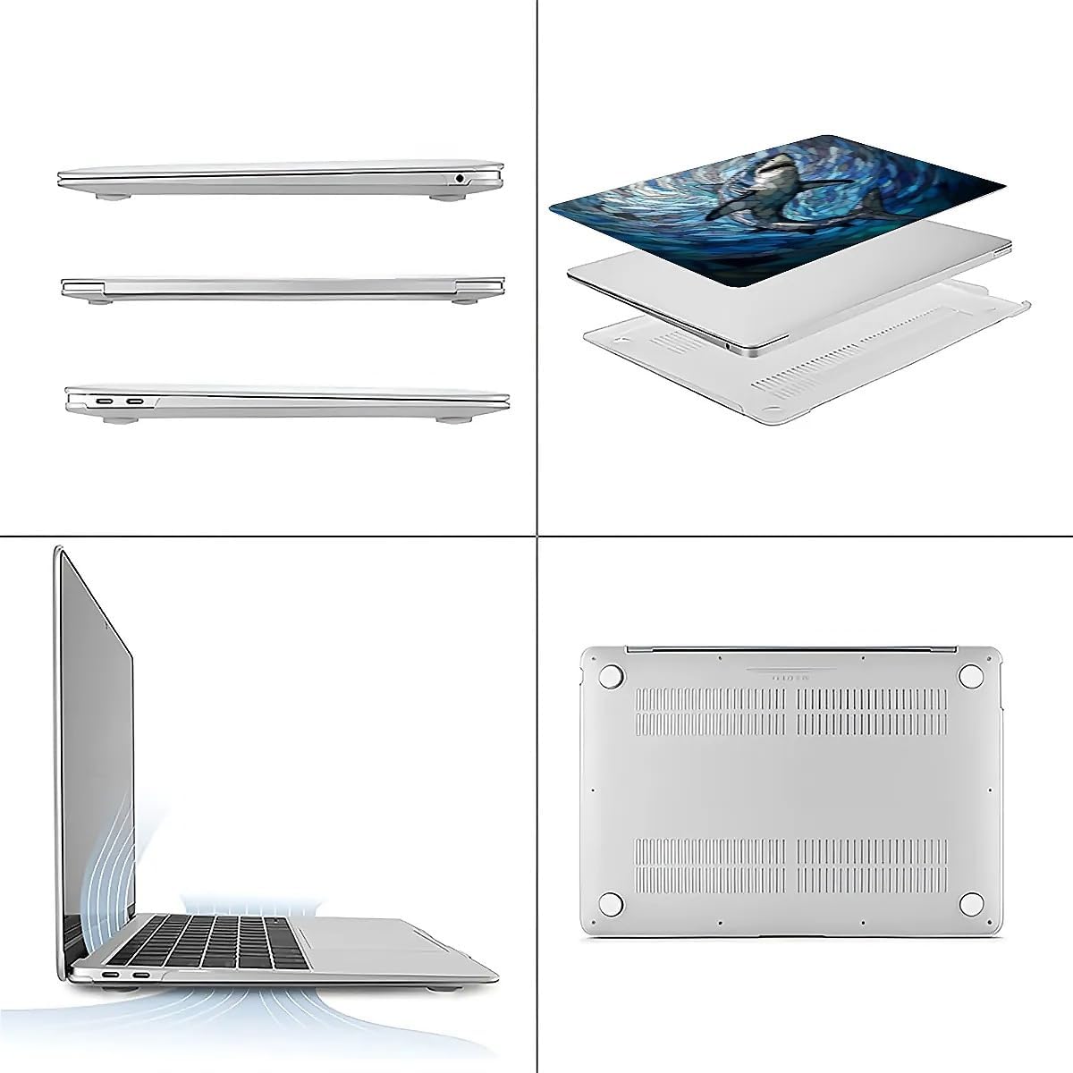 for MacBook Pro 14 Inch Release 2021/2023 Model A2442/A2779 Clear Computer Case,Novelty Premium Pattern Hardshell Laptop Case Great White Shark