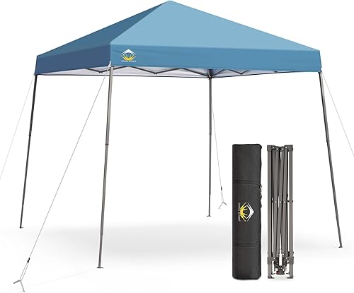 CROWN SHADES 8x8 Pop Up Canopy Tent, Slant Leg Outdoor Canopy with Carry Bag, Beach Tent, Sports Shelter(Cyan Blue)
