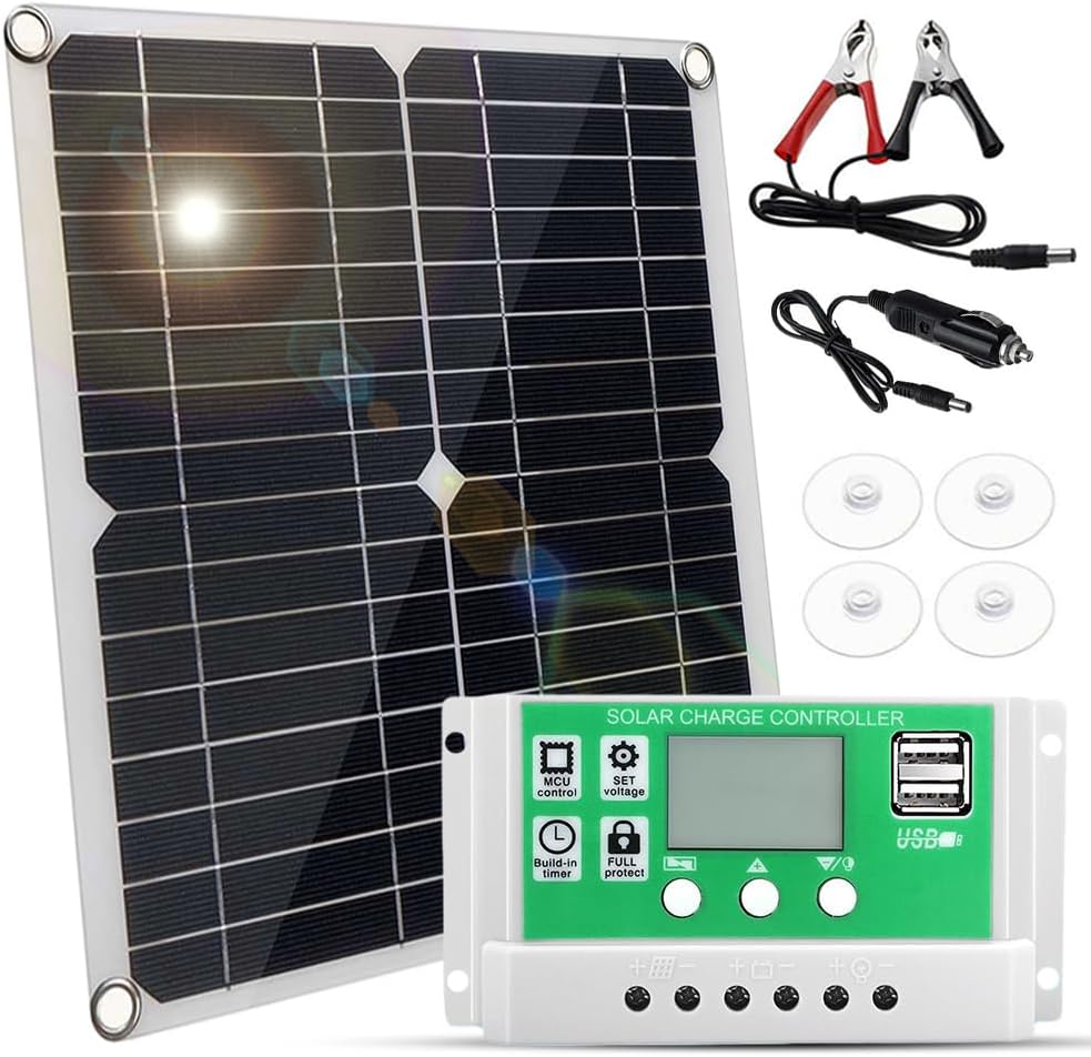 20 Watt 12 Volt Solar Panel Kit Monocrystalline Solar Panel + 10A PWM Charge Controller + Battery Clips 22% High-Efficiency for RV Boats Trailer Off-Grid System