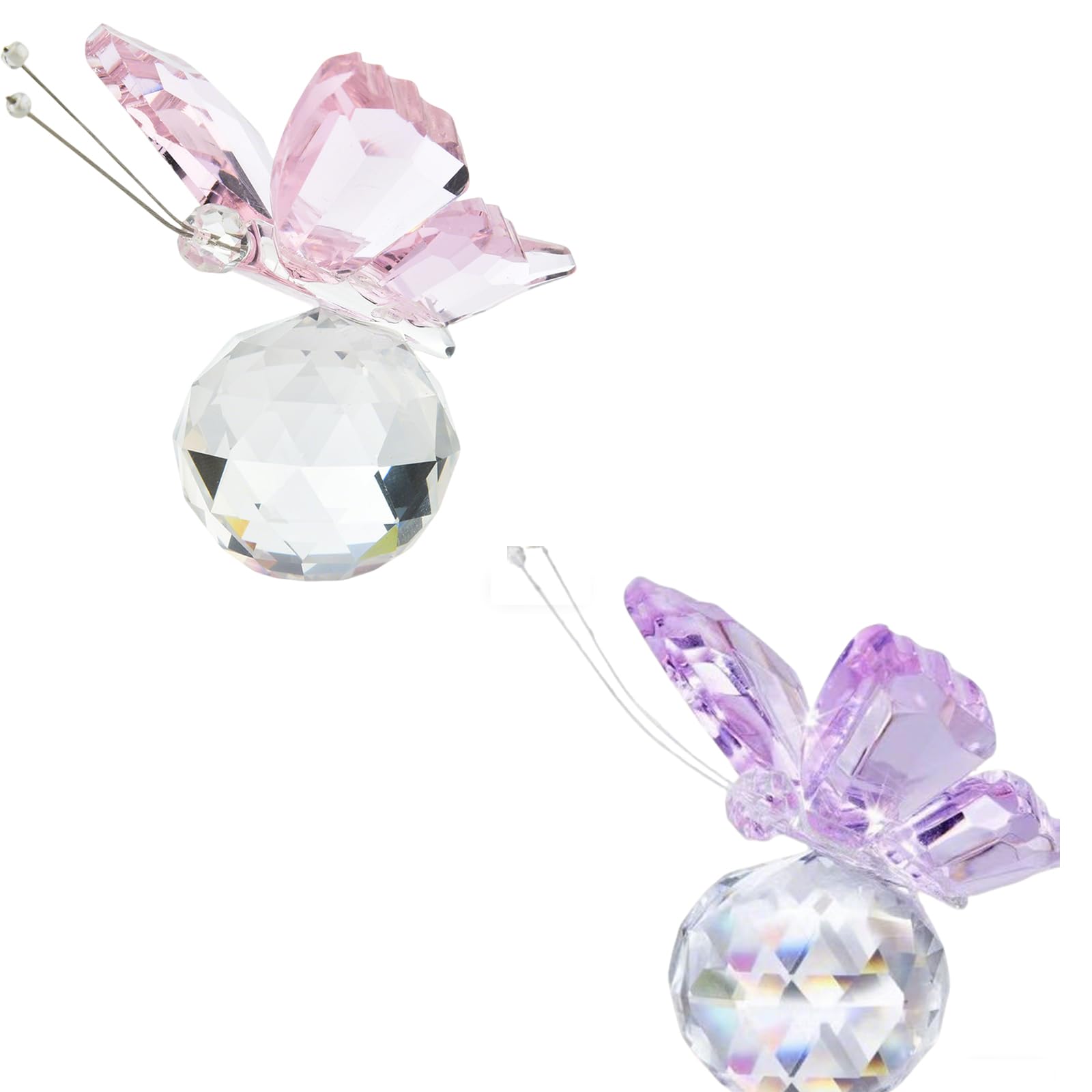 2Pcs Crystal Butterfly Figurines, Handmade Glass Butterfly Ornaments