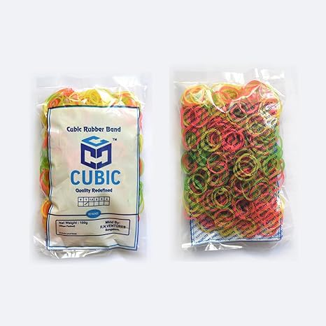 Cubic 1 Inch Nylon Rubber Bands (Pack of 3) - Fluorescent Elastic Bands - Durable, Stretchable & - 100gms Packs for Office, Home, School & Industrial Use