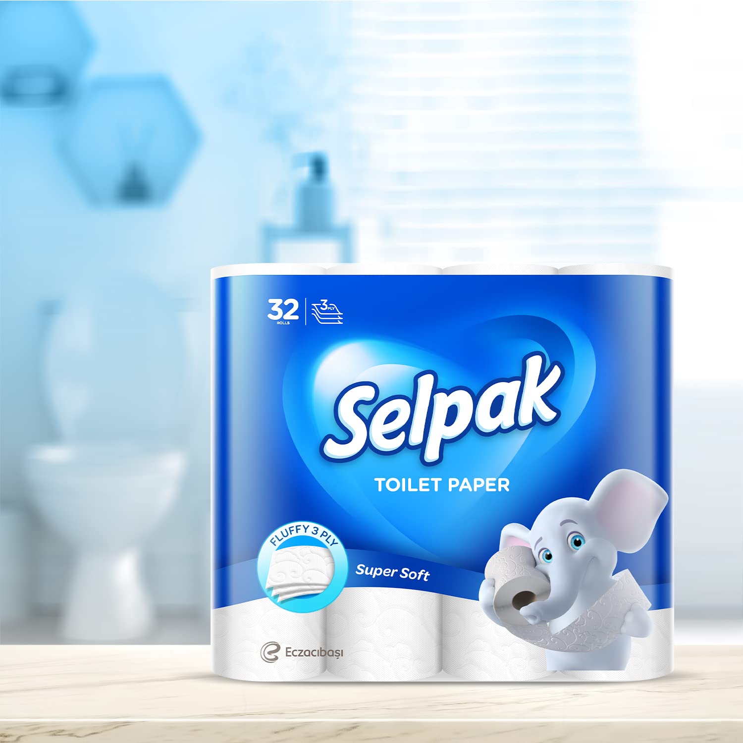 Selpak Toilettenpapier 3-lagig, 96 Rollen (32 Rollen, 3-er Pack), 140 Blatt pro Rolle, Klopapier 100% reine Zellulose, Extra Weich und Stark, Toilet Paper, WC Papier