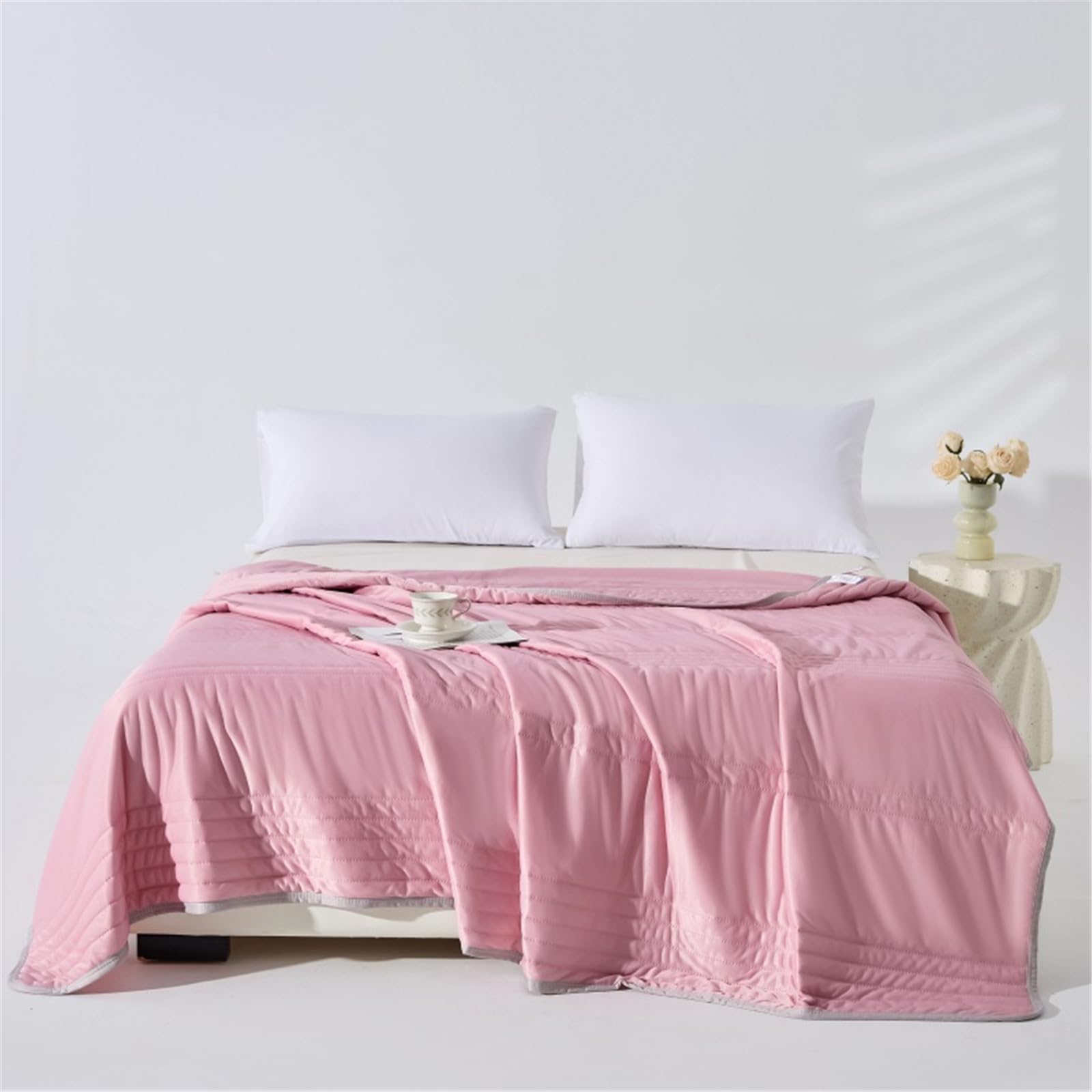 Odot Edredón Primavera Verano de Color Sólido, Edredones de Verano Cama 90/135/150 Edredón Nórdico Reversible Ligero Suave Colcha Transpirable Cubrecama para 4 Estaciones (Rosa,180x200cm)