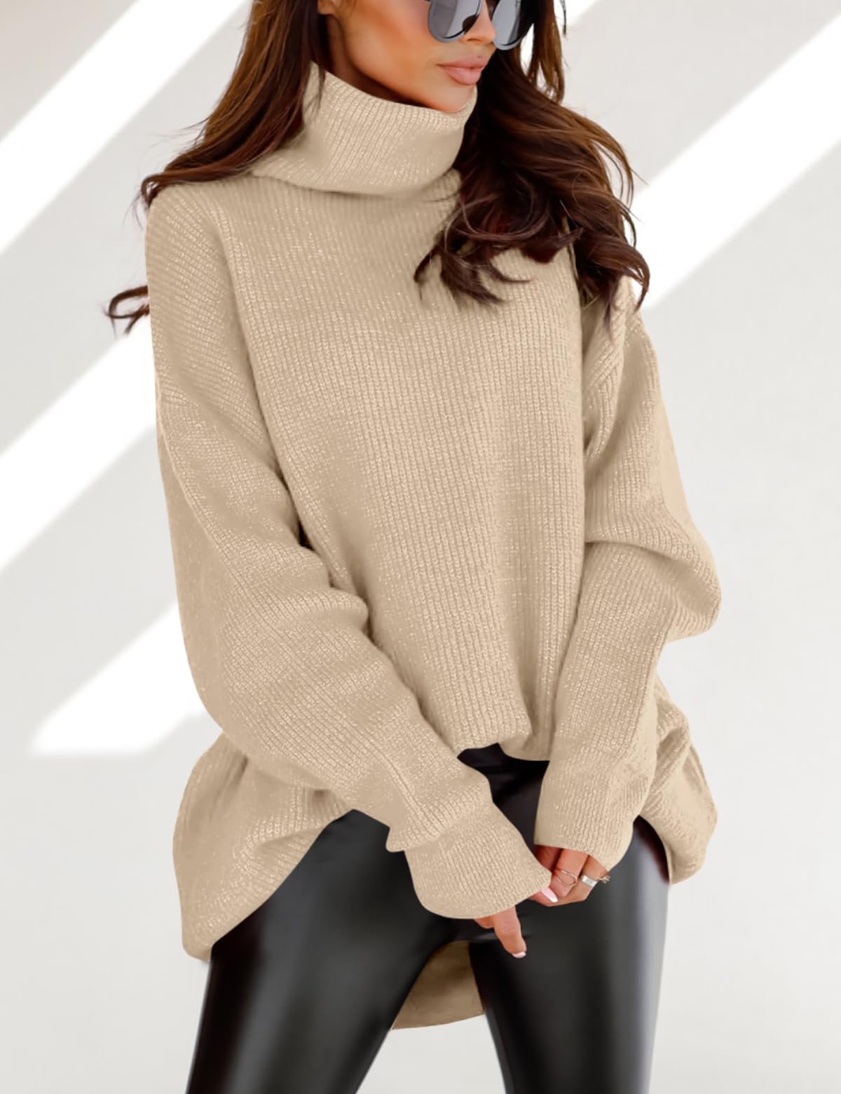 Maglione da Donna a Collo Alto, Oversize, a Maniche Pipistrello, Maglione Grosso, per Autunno Casual, Maglione Casual, Beige., M