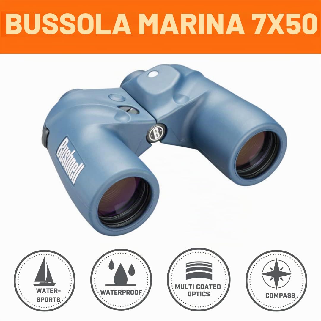 Bushnell - Marine - 7x50 - Blu - Prisma di Porro - Telemetro interno - Bussola illuminata - Impermeabile - Osservazione degli uccelli - Visite turistiche - Viaggi - All'aperto - Binocolo - 137500