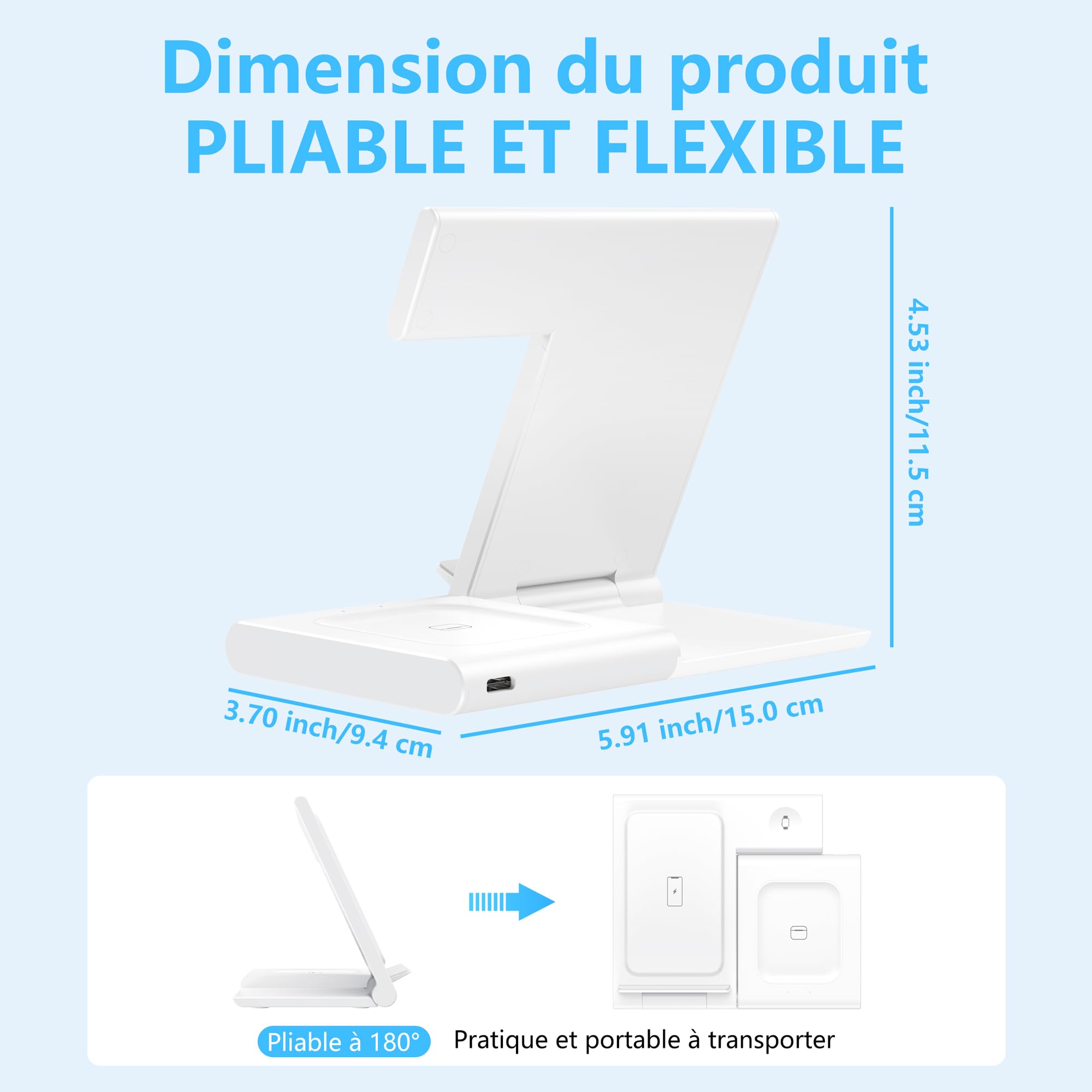Station de Charge sans Fil 3 en 1 pour iPhone 17/16/15/14/13/12/11 Pro/Max/Plus, Chargeur Rapide à Induction pour Apple Watch Ultra 3/11/10/9/8/7/6, Support de Charge pour AirPods 3/4/Pro 3