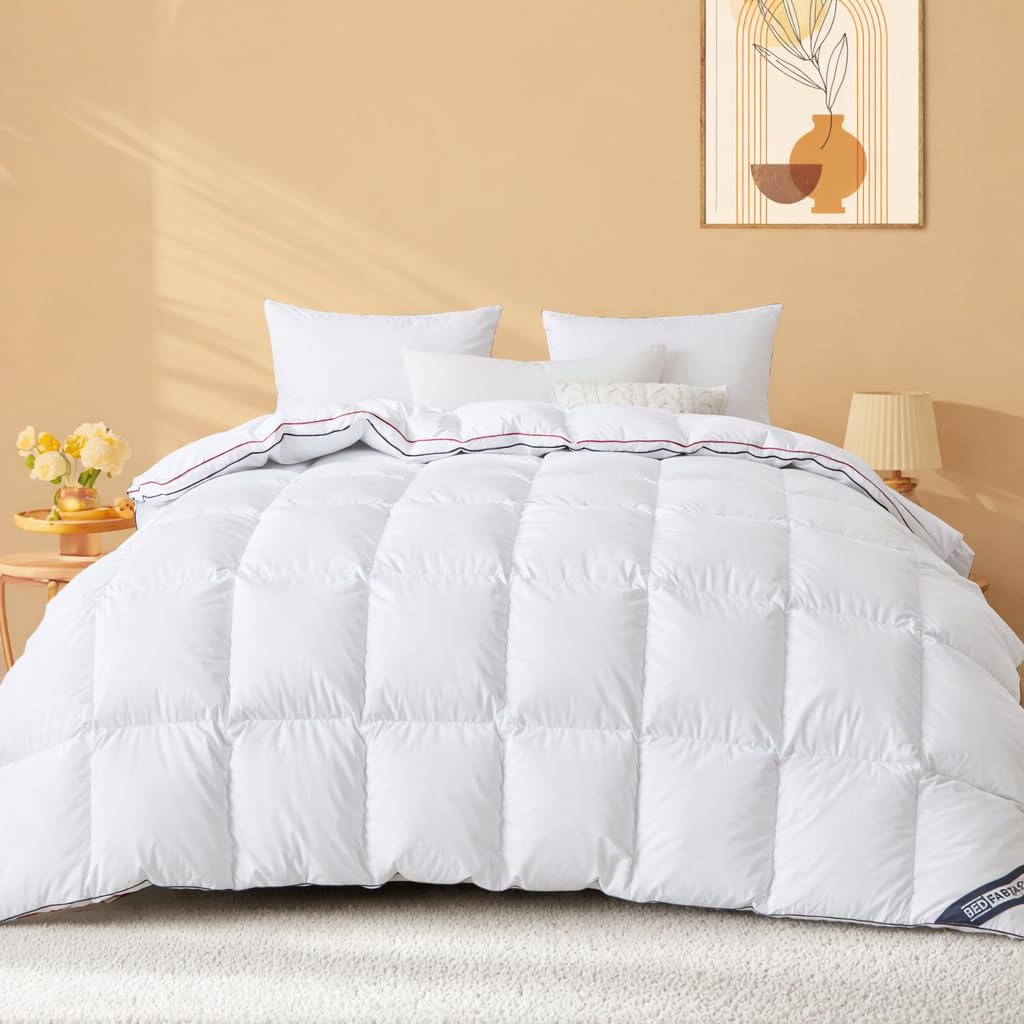 BedFabtasy Luxury Gusseted Feathers Down Duvet Double Size 15 Tog, 100% Organic Cotton Cover, 600TC, Breathable & Soft & Down Proof, Extra Heavyweight Hotel Quality Double Size Quilt, Machine Washable