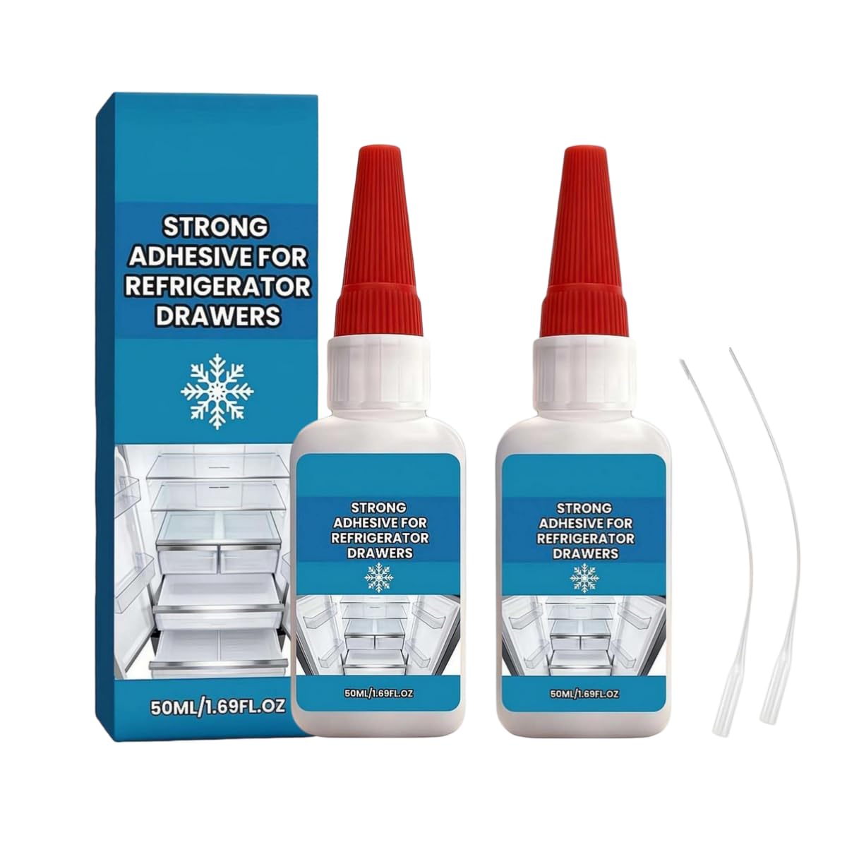 Refrigerator Drawer Adhesive Glue, Strong Adhesive for Refrigerator Drawers, Fast Drying Low Temperature Resistant Clear Glue Layer for Freezer Drawers & Fridge Shelves, 50ml (White 2pcs)