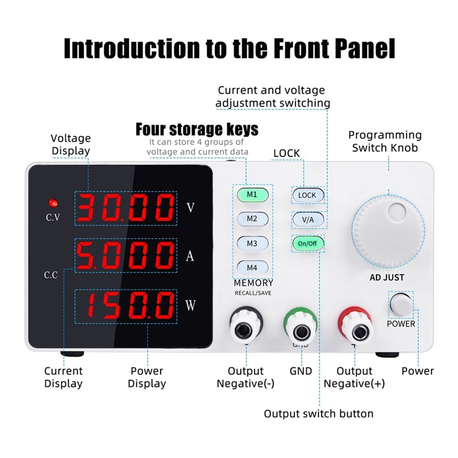 Fuente de alimentación de laboratorio CC voltaje ajustable 30V 5A ajuste fino fuente de banco de conmutación regulada por laboratorio DIY con mayor sensibilidad y precisión
