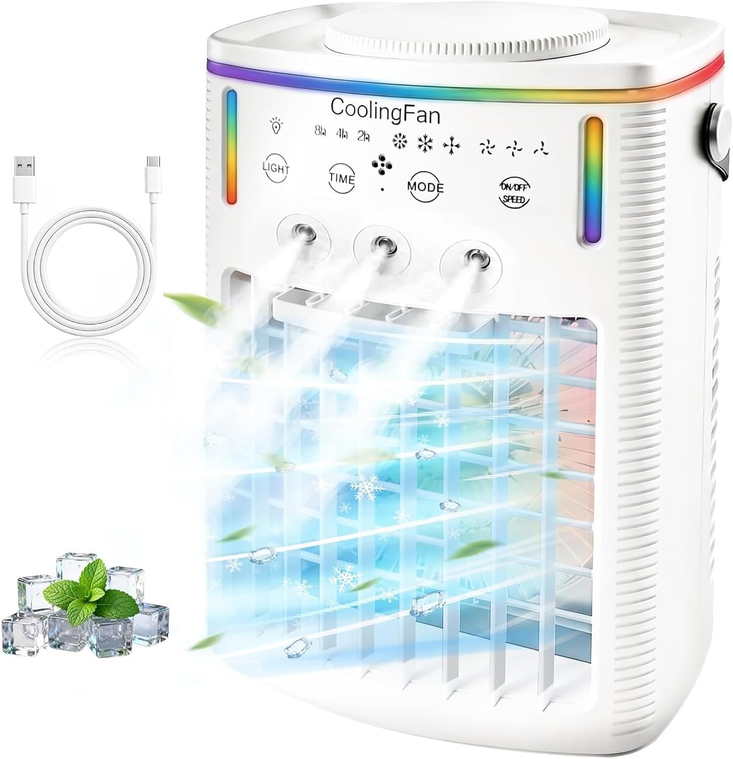 2026 Neuer 1500ML tragbarer Luftkühler, mobile Klimaanlage für Auto & Schlafzimmer, 3 Modi & 3 Geschwindigkeiten, 7-farbiges LED-Licht & für Büro, Camping & Reisen(1PCS)