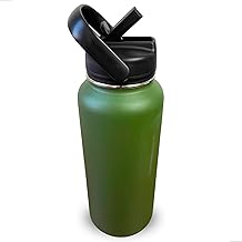 Garrafa Térmica de Água 1 Litro Com Alça e Sistema Antivazamento Em Aço Inoxidável Garrafinha Térmica de Água 1L em Inox (MK1523Verde Militar)