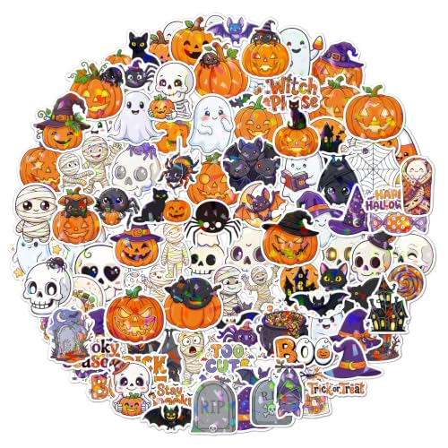 Inkelligent Halloween Stickers for Kids, 100 Holographic Decals, Style B - image 1