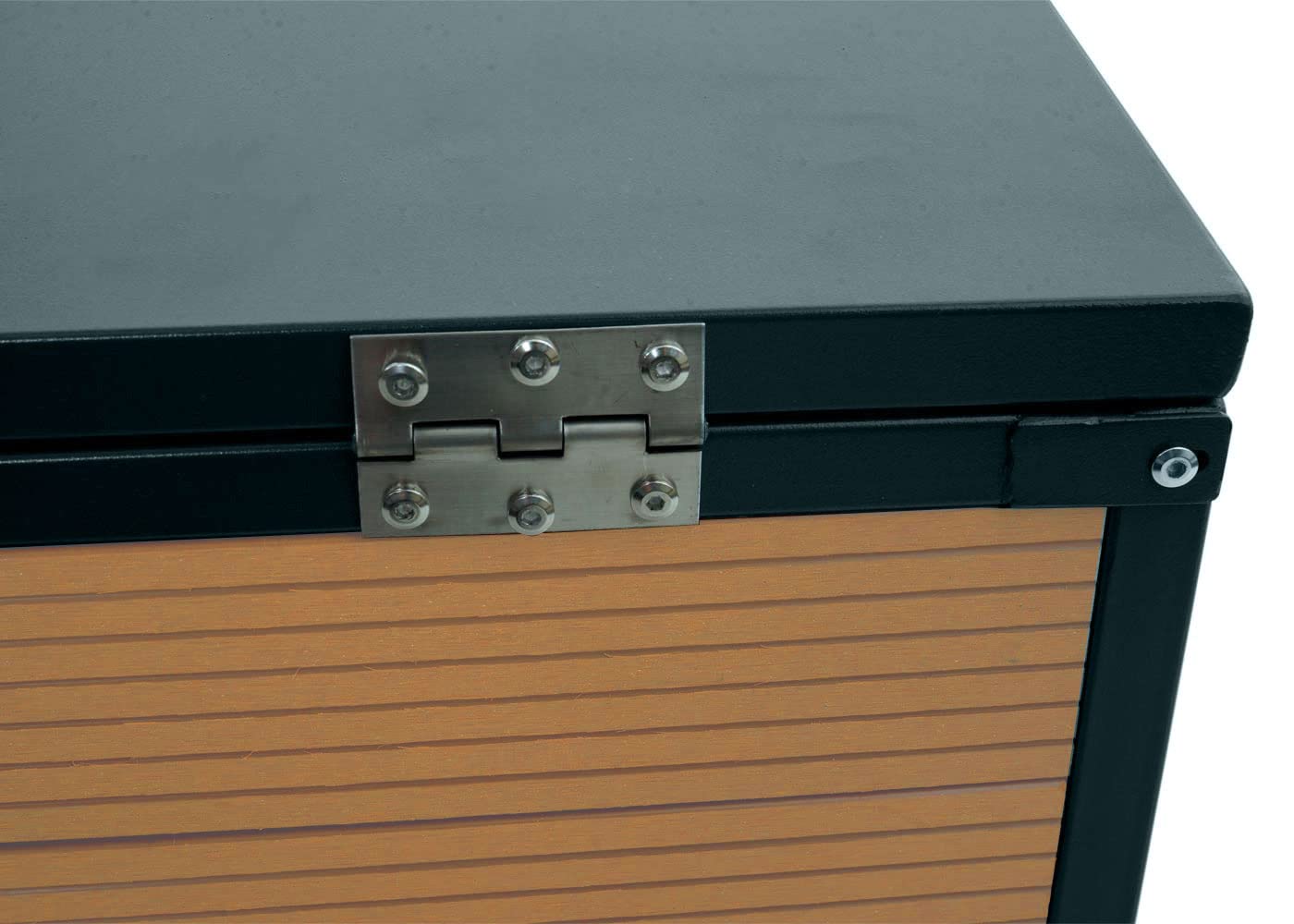 Garaje para robot cortacésped con tapa HWC-L45, techo para cortacésped, metal WPC, 35 x 60 x 70 cm, aspecto de roble