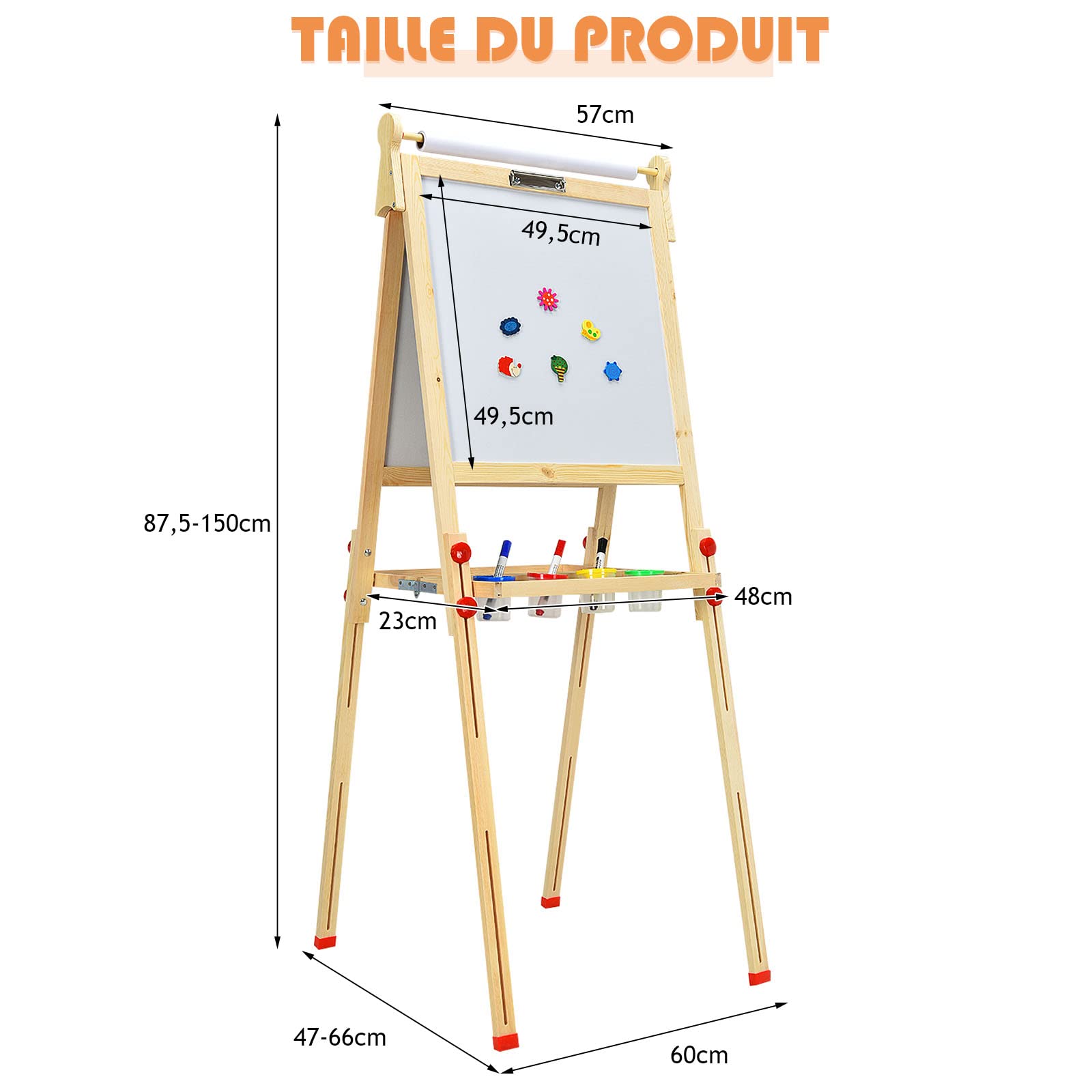 COSTWAY Chevalet Pliable en Bois pour Enfants, 3 en 1 Tableau à Dessin Réglable en Hauteur avec Tableau Noir & Blanc, Rouleau de Papier, Plateau de Rangement et Accessoires Complets, Naturel