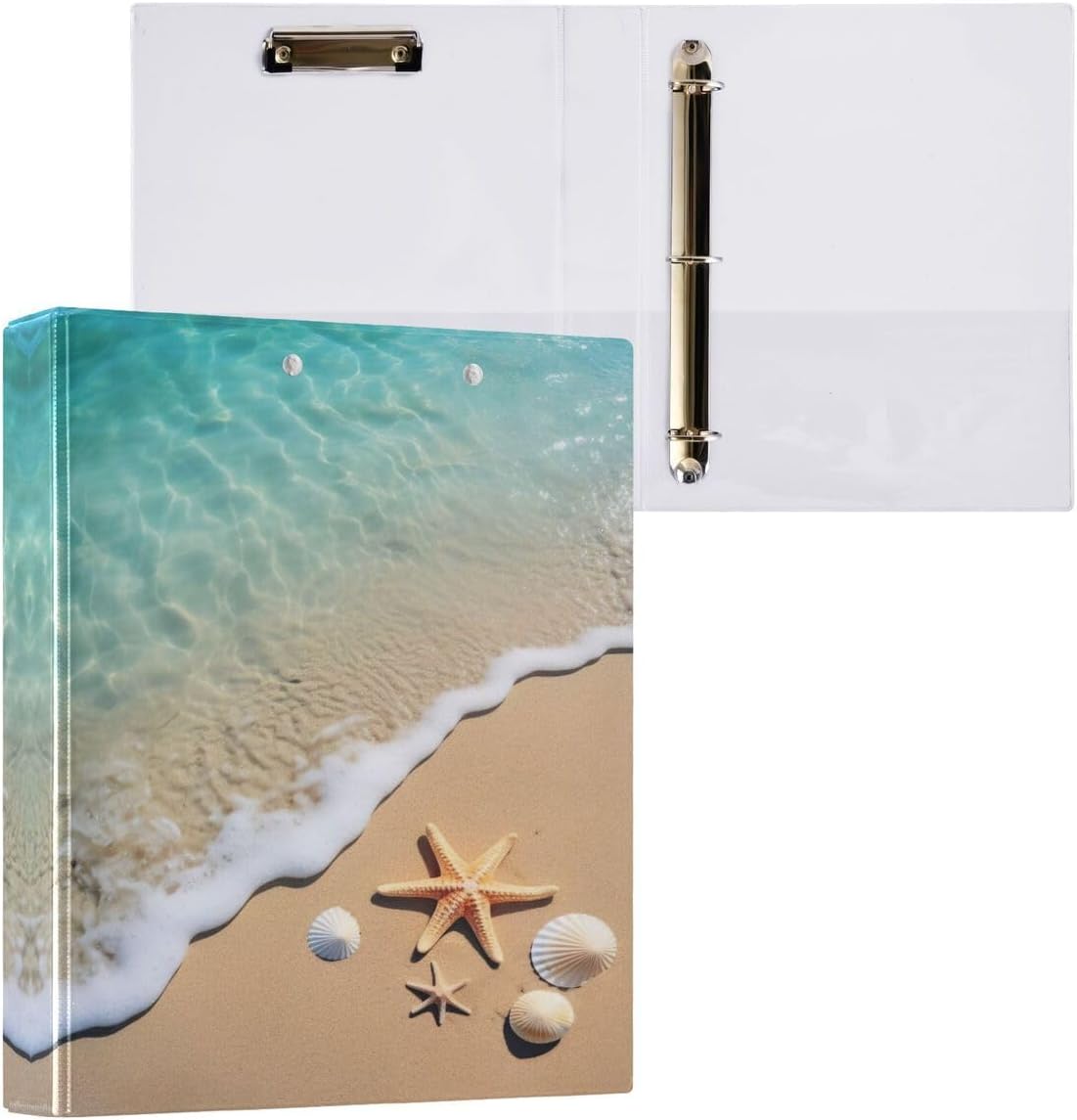 Nander 3 Ring Binder, Blue Sky Beach Shell Binder with Clipboard, Letter Size, 2PCS