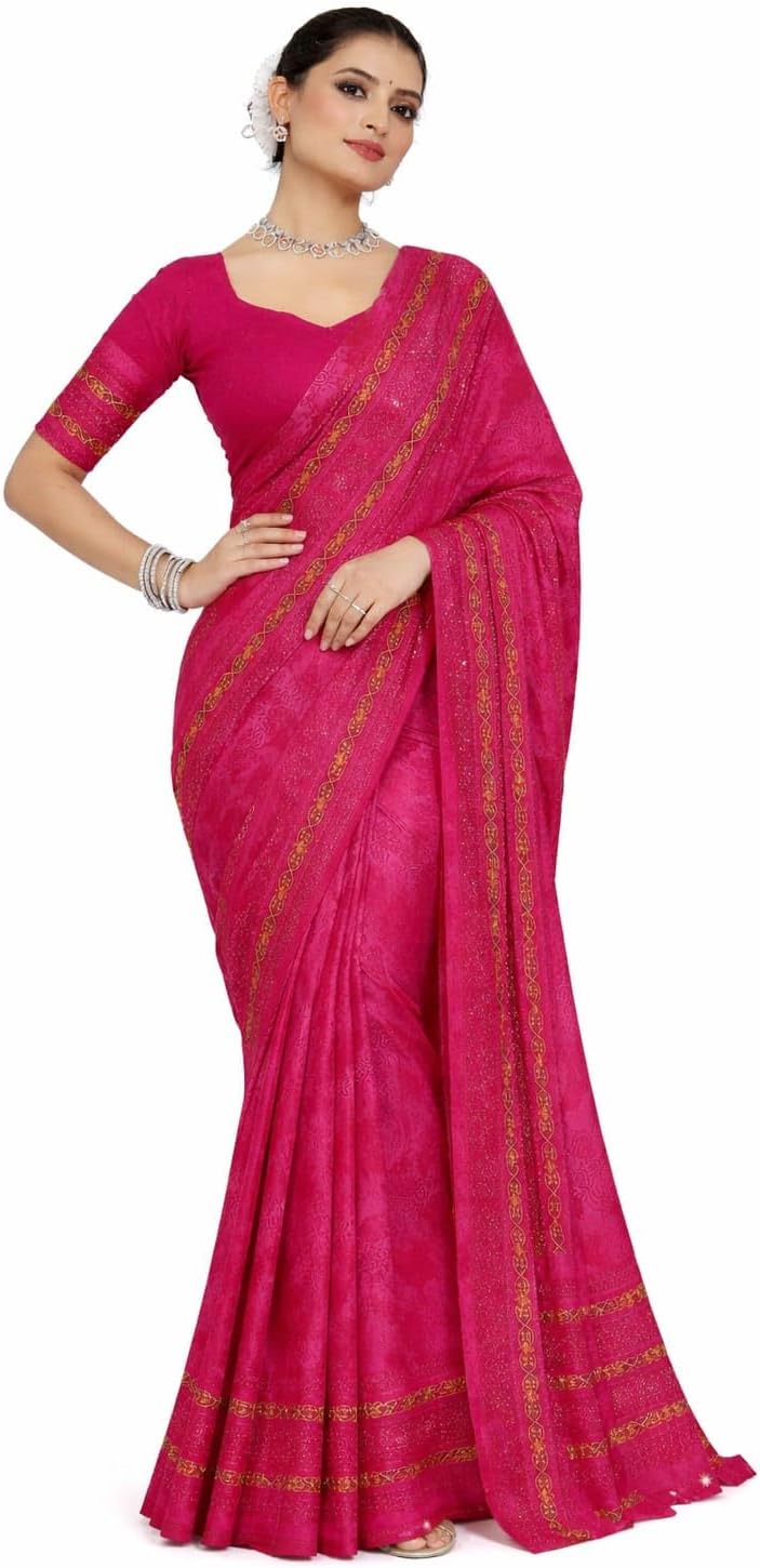 Pink Embroidered Saree with Golden thread work Border, Traditional Indian Ethnic Wear, Party Wedding Festive Occasion