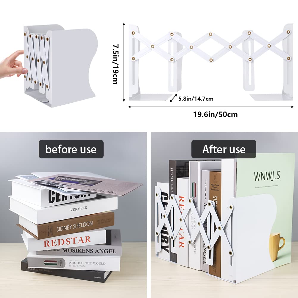DIFIT 1 Piece Book Ends, Adjustable Bookends, Non-Skid Heavy Duty Book Ends for Shelves White Metal Bookends - Image 3