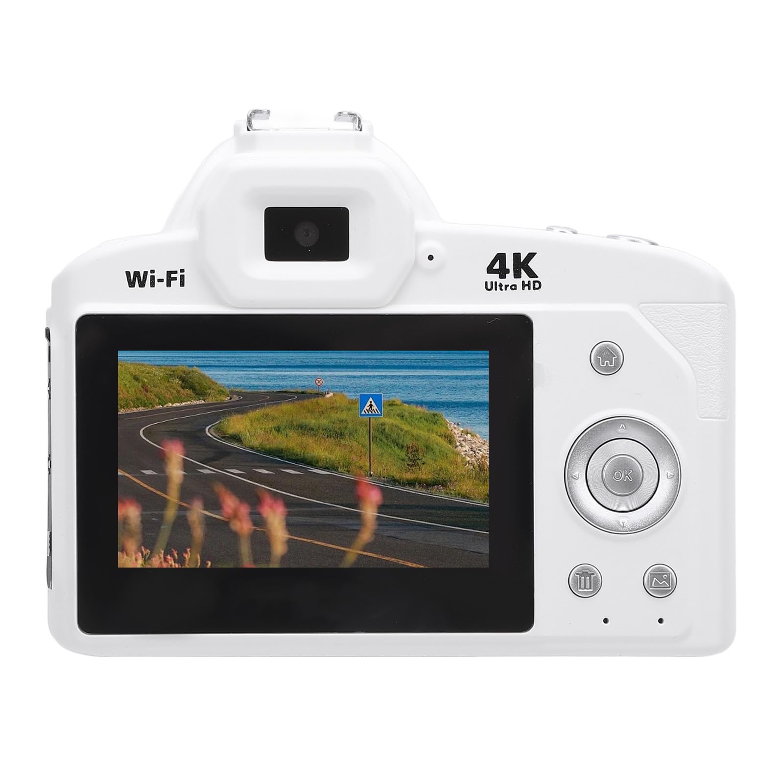 Cámara Compacta para Viajes, Cámara Digital 4K para Fotografía y Vídeo, Cámara Vlogging de 64 MP, Enfoque Automático Antivibración, Lente Gran Angular de 3 Pulgadas y 120°,