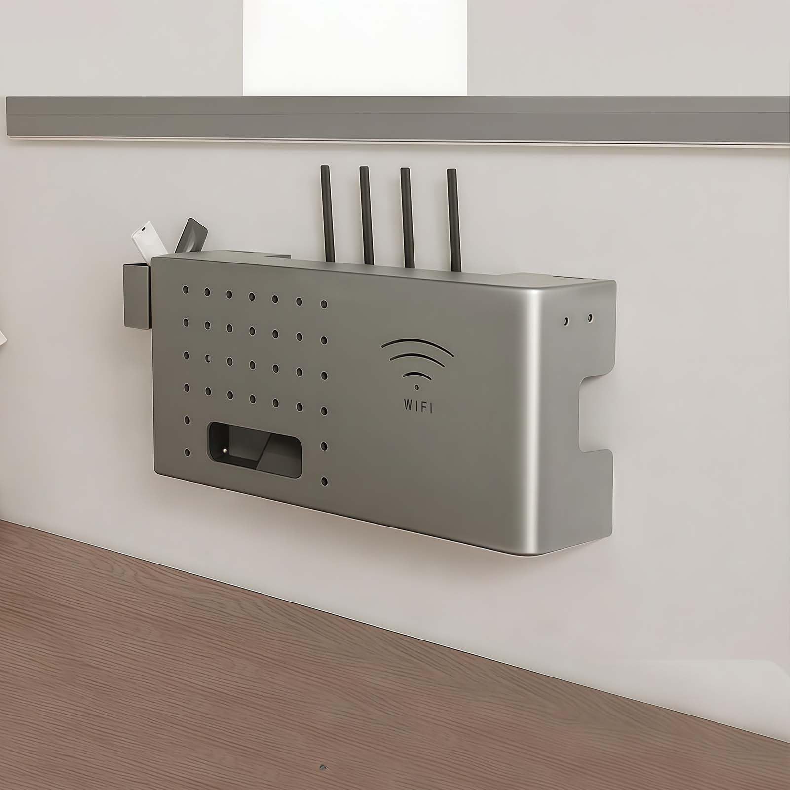 Caja de almacenamiento para enrutador WiFi montada en la pared, caja de ocultación multiusos con adhesivo, ideal para pasillo, entrada, sala de estar