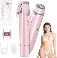 MUXUN 2-in-1 Bikini Trimmer for Women - Dual Head Electric Shaver, IPX7 Waterproof, USB Rechargeable, Painless Body & Facial Hair Remover, Pink