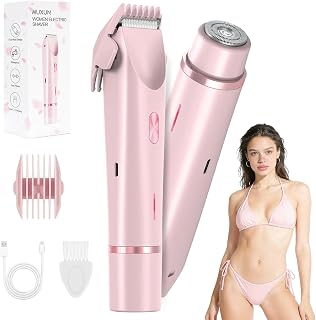 MUXUN 2-in-1 Bikini Trimmer for Women - Dual Head Electric Shaver, IPX7 Waterproof, USB Rechargeable, Painless Body & Facial Hair Remover, Pink