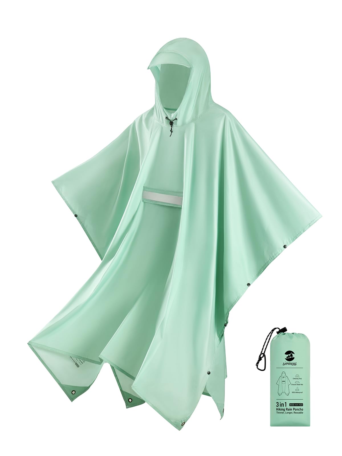 SaphiRose Double Layer Rain Poncho, Waterproof Thick Hooded Raincoat 3-in-1