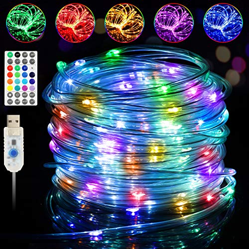 LED Rope Lights Outdoor Indoor 33ft 16 Colors Changing 100 LEDs String Fairy Lights, Waterproof Twinkle Strip Tube Lights with Remote for Bedroom Christmas Tree Starry Wedding Party Home Pool Decor