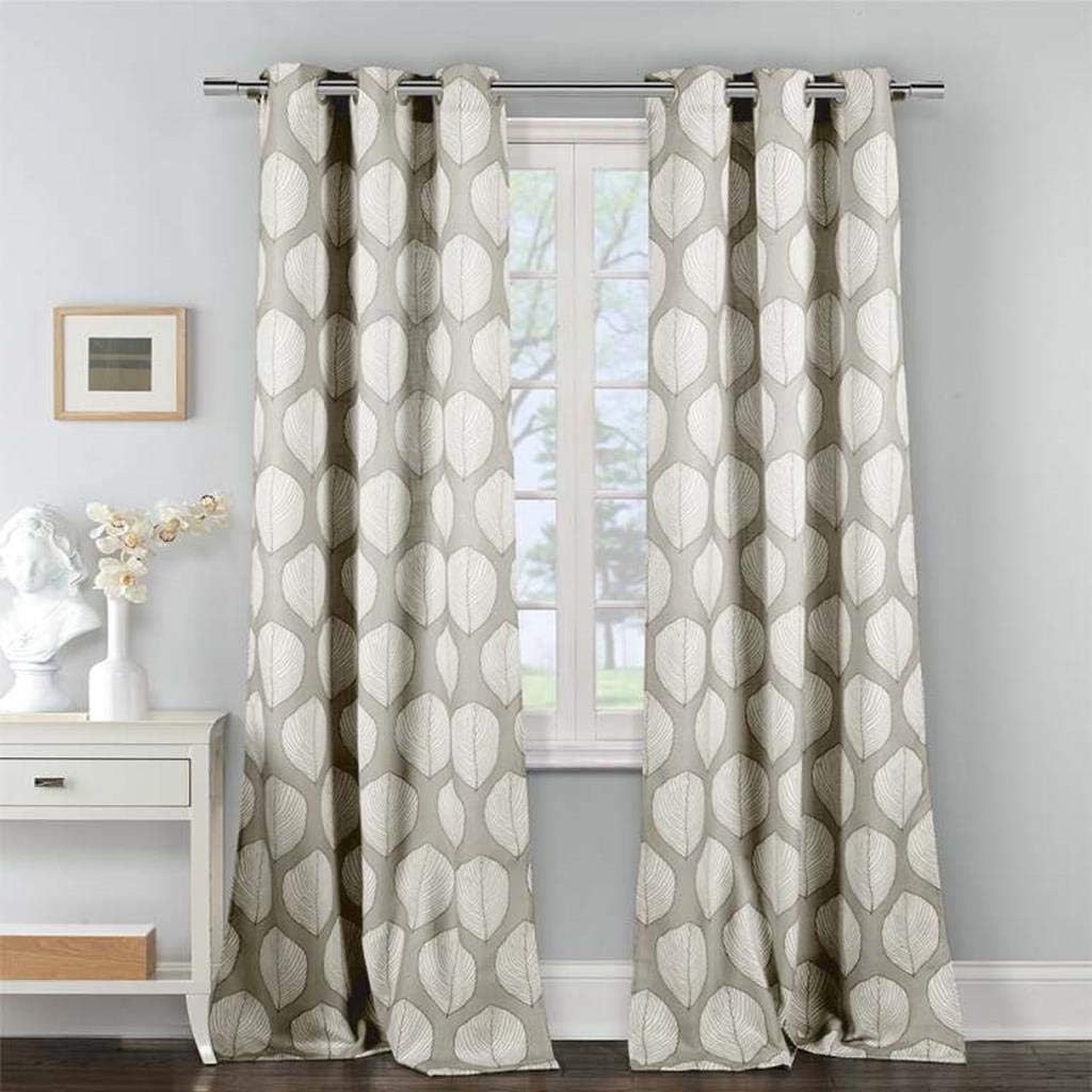 Duck River Textiles - Zaria Floral Leaf Print Linen Textured Grommet Top Window Curtains for Living Room & Bedroom - Assorted Colors - Set of 2 Panels (38 X 84 Inch - Mouse)