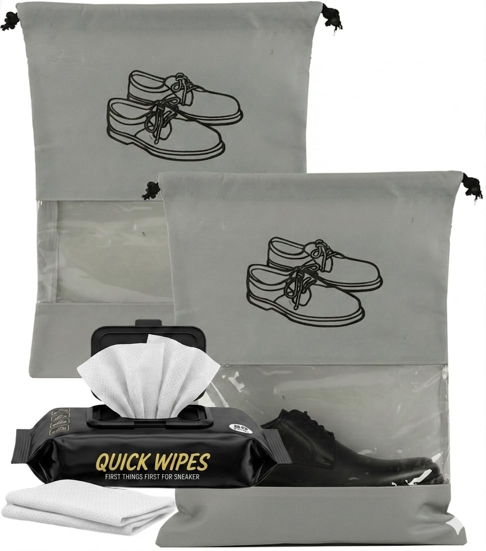 Premium Shoe Care Kit | 80 Shoe Cleaning Wipes + Waterproof Shoe Storage Bag | Sneaker Cleaning & Travel Protection Combo | Grey-image-35