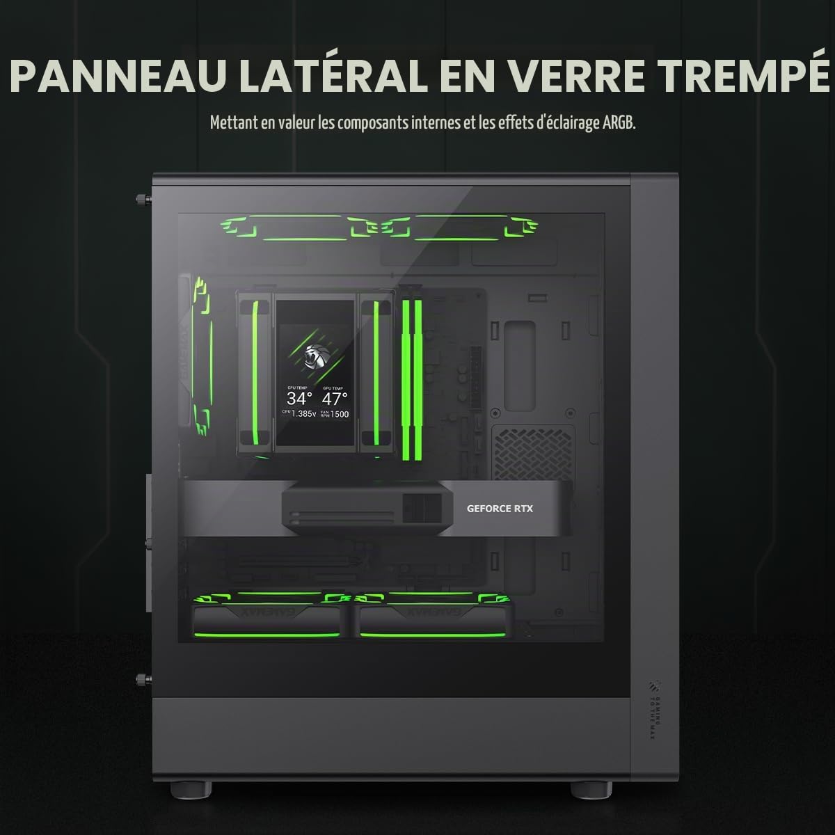GAMEMAX AERIS 330 MB Boîtier PC Gaming M-ATX Noir, 4 Ventilateurs ARGB Inclus, GPU 330 mm, Radiateur 240/360 mm, USB-C, Stockage Multiple