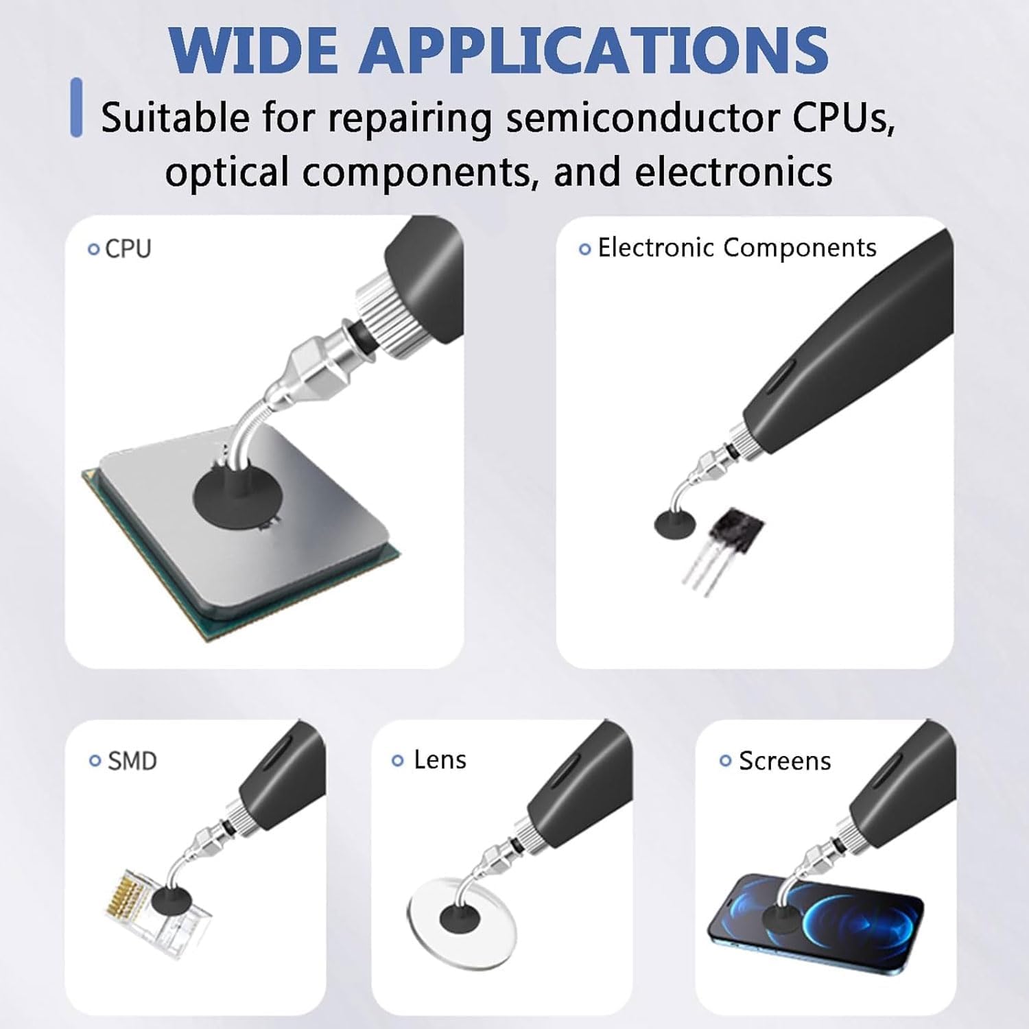 Penna a ventosa elettrica per pickup chip IC, ventose da 1,6 mm, kit di manipolazione componenti elettronici per componenti ottici e industria dei chip