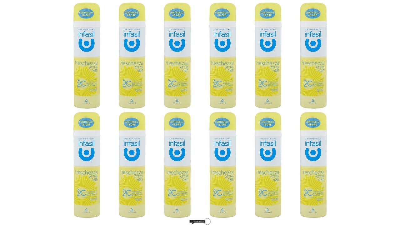12 x Infasil Deodorante Spray Freschezza Attiva, 48h Protezione, 150 ml,+ Italy shop portachiavi gratuito
