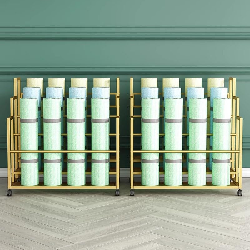 Supporto per Tappetino da Yoga con Ruote, Organizer Portatile per Attrezzi da Allenamento per Manubri, Kettlebell E Bande Elastiche, Soluzione Salvaspazio per L,Gold-80x85x110cm