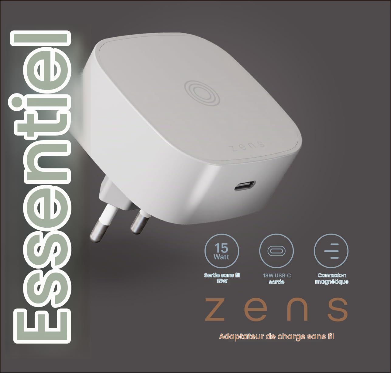 Zens Wireless 18W EU Charging Adapter, Blanc