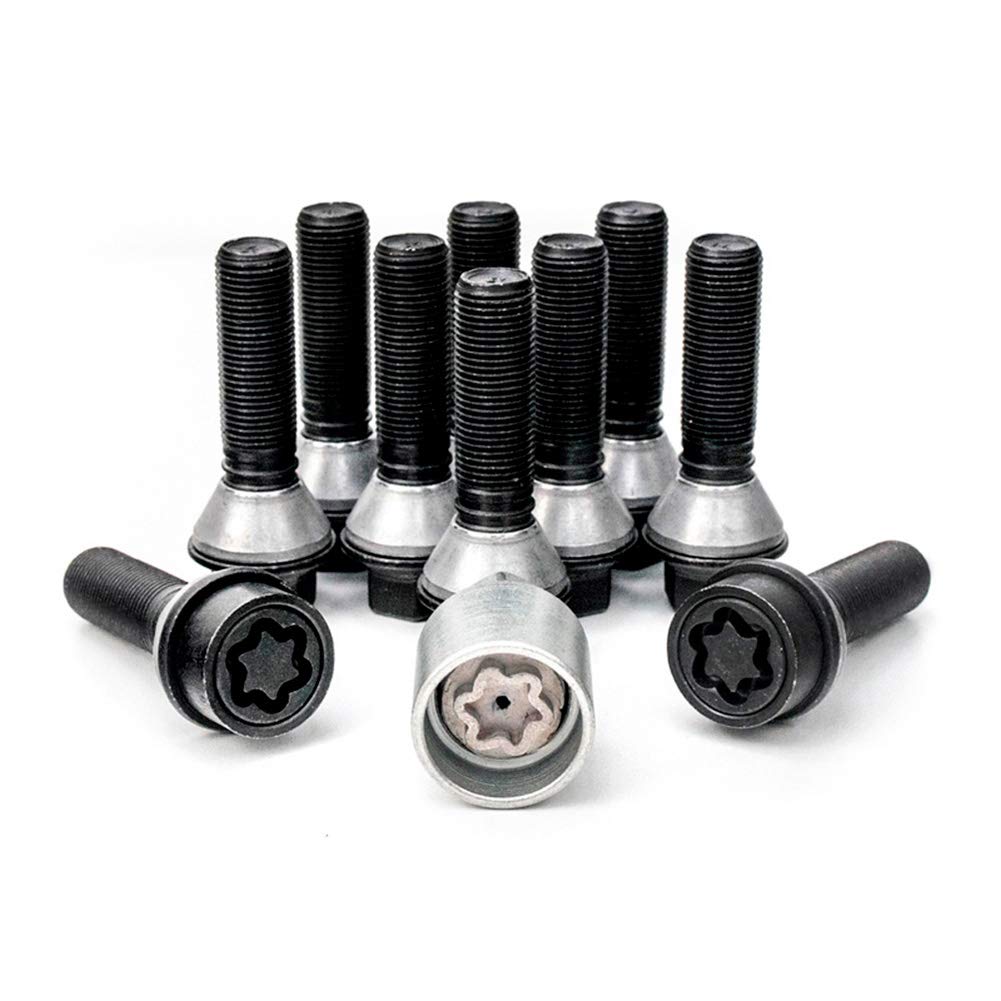 H&R Set Bulloni Ruota conici con rondella mobile M14x1.25 - Lunghezza 46mm - Nero - 10 Pezzi (pe. compatibile con BMW) - incl. Bulloni Antifurto