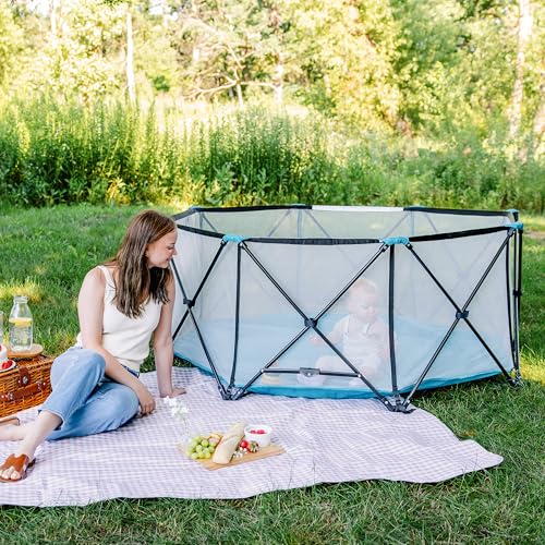 Regalo Safety My Play Deluxe Extra Large Baby Playpen & Portable Play Yard, Foldable 8-Panel Indoor Outdoor Playpen for Babies & Toddlers, Mesh Sides, Washable Nylon Bottom, 62', Aqua/Black