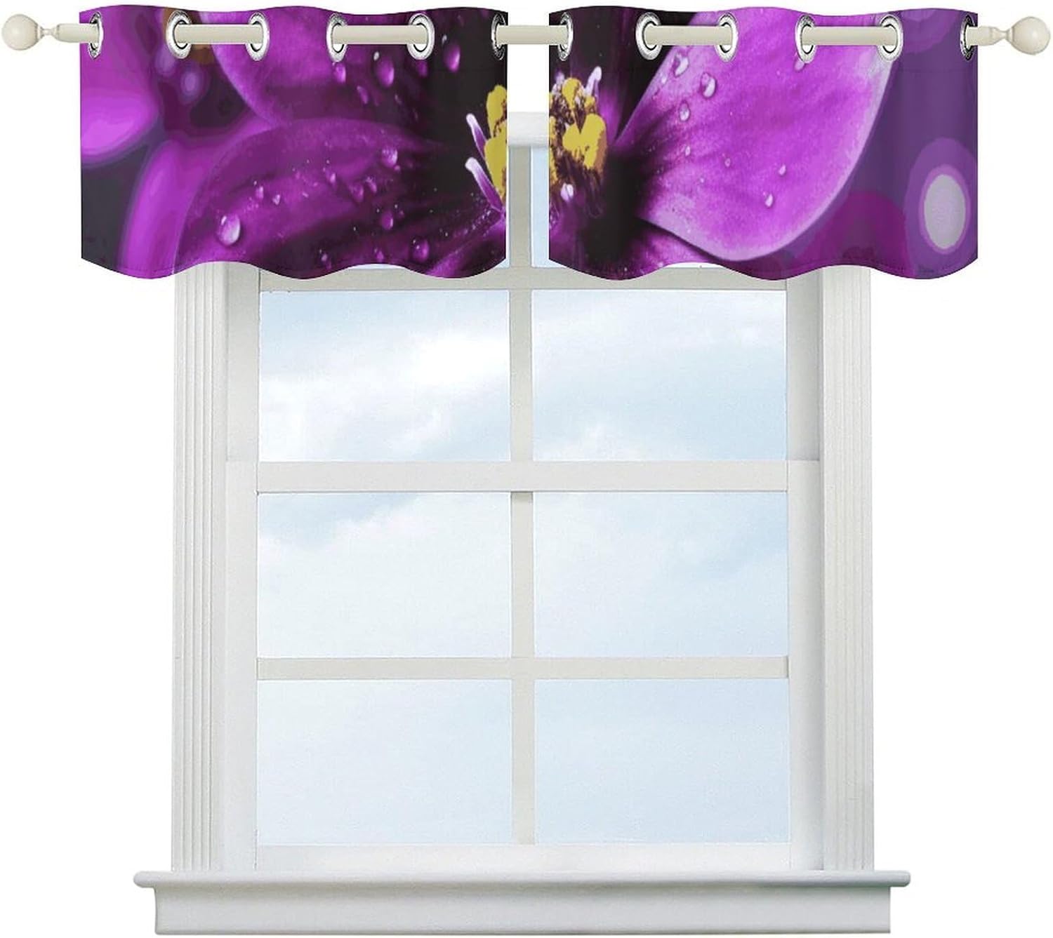 Purple Flower Valances for Window 2 Panels. Light Filtering Curtains Farmhouse Short Small Valance.Modern Curtains for Windows Living Room Kitchen Over Sink.