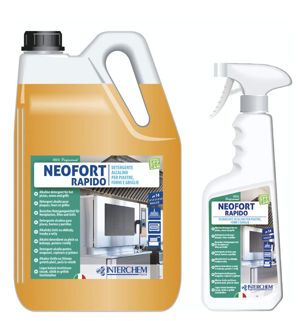 Neofort Rapido detergente alcalino per piastre forni e griglie rimuove grasso carbonizzato rapidamente - Confezione : 12 flaconi da ml.750