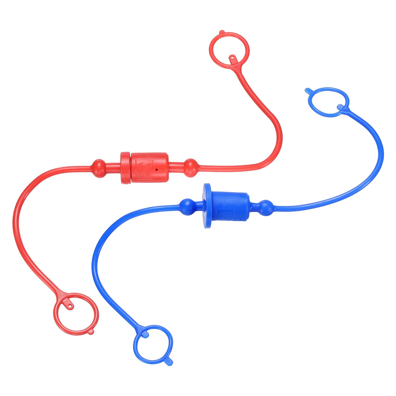HARFINGTON 2Sets 1/4 Hydraulic Hose Dust Cap and Plug Kit, ISO-A Male Dust Cap &amp; Female Plug Cover Quick Disconnects Air Coupler Cover Port Plug Fittings with Retention Ring, Red/Blue
