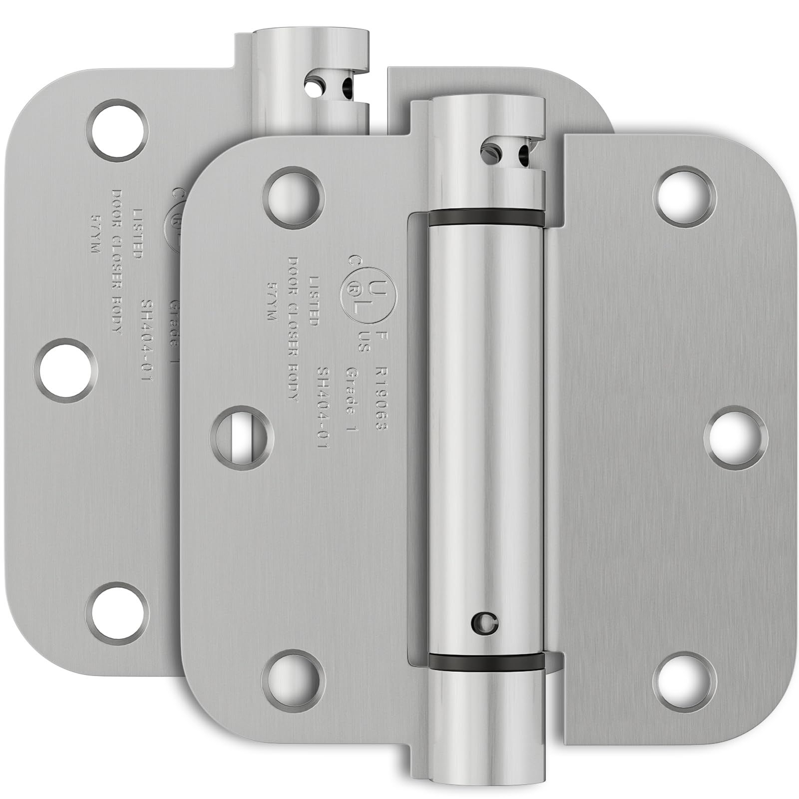 Bubxo 2 Pack Self Closing Door Hinges 3.5 Inch, Spring Door Hinge with 5/8'' Radius Corners, Adjustable Tension for Garage, Front, Back Door, UL