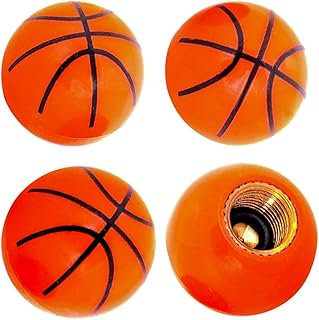 QILISEN Tire Valve Stem Caps, 4 Pack, Tire Valve Cap, Orange Basket Ball Copper Core with O Rubber Ring, Universal Stem Covers for Cars Trucks Motorcycles SUVs and Bikes