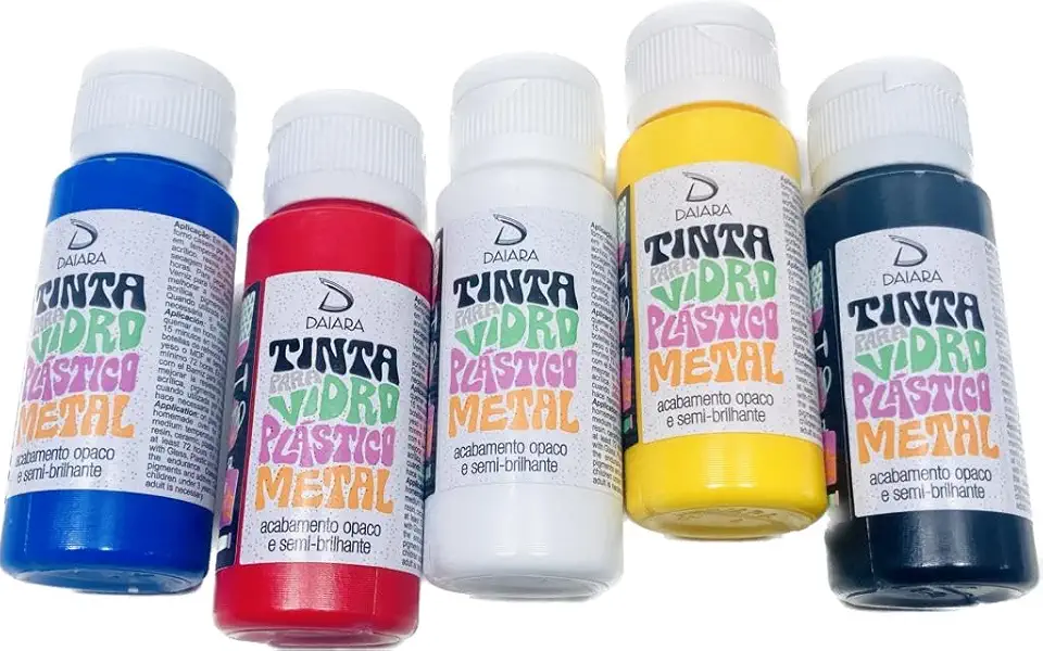 kit 5 tintas para vidro,plastico e metal