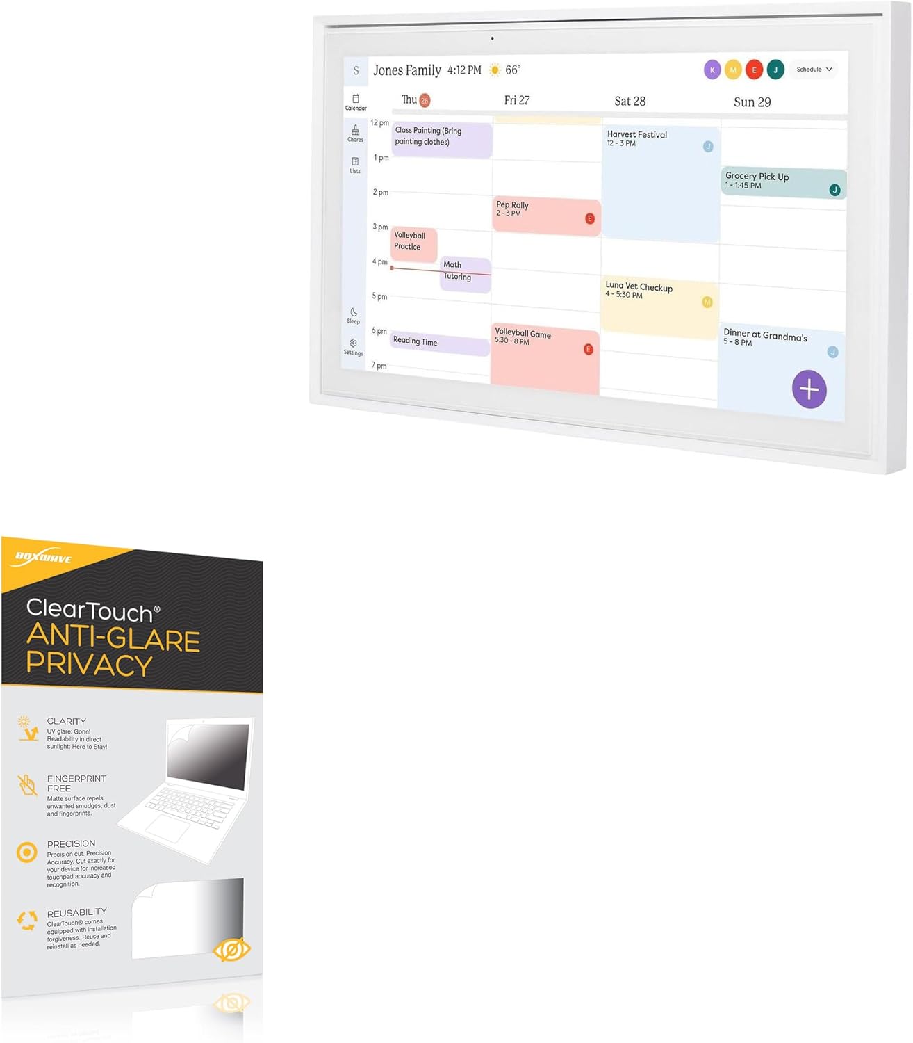 BoxWave Screen Protector Compatible with Skylight Calendar (15 inch) - ClearTouch Anti-Glare Privacy (2-Pack), Privacy Screen Protector Flexible Film Anti-Glare