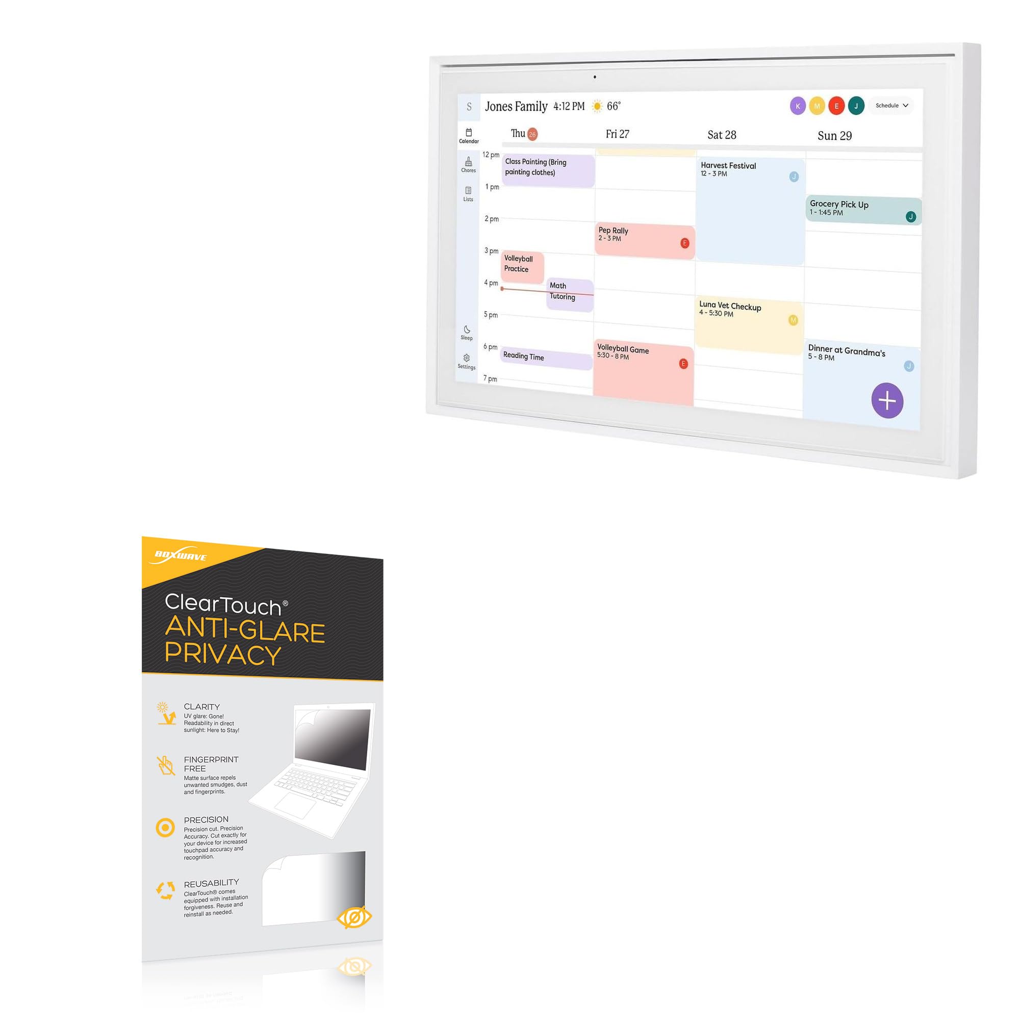 BoxWave Screen Protector Compatible with Skylight Calendar (15 inch) - ClearTouch Anti-Glare Privacy (2-Pack), Privacy Screen Protector Flexible Film Anti-Glare