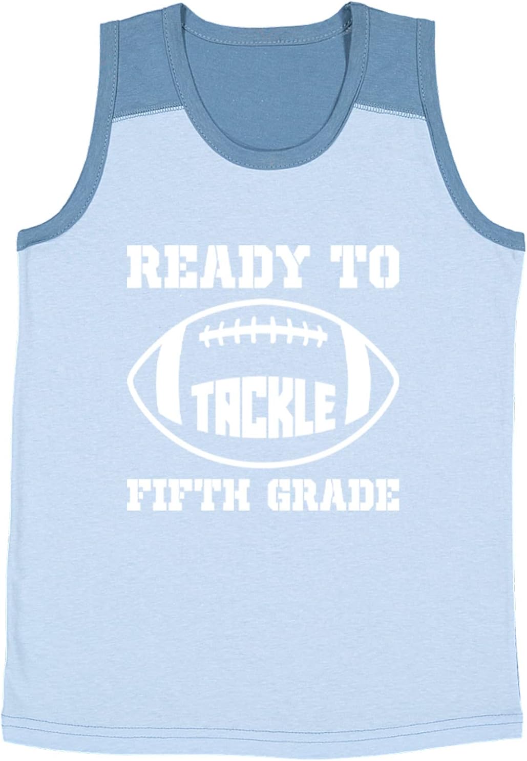 Tcombo Ready to Tackle Fifth Grade - Football Youth Contrast Back Tank Top (Light Blue/Indigo, Large)