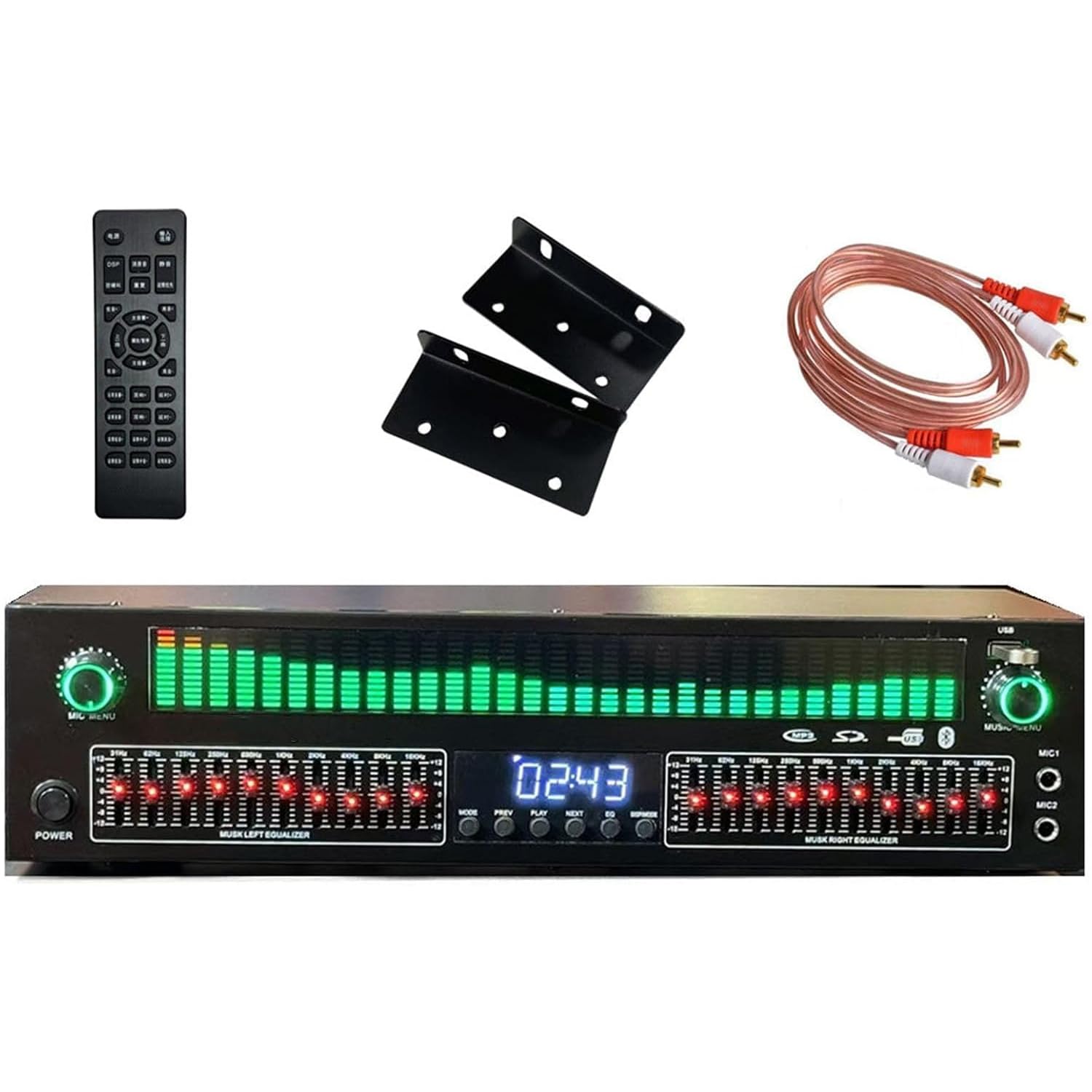 HiJiuAn Digital Equalizer, 31-Band Stereo Graphic EQ, with LED Music Spectrum Analyzer, 12 Rhythm Patterns, Digital Audio Decoder, Noise Reduction for Home Theater and Recording